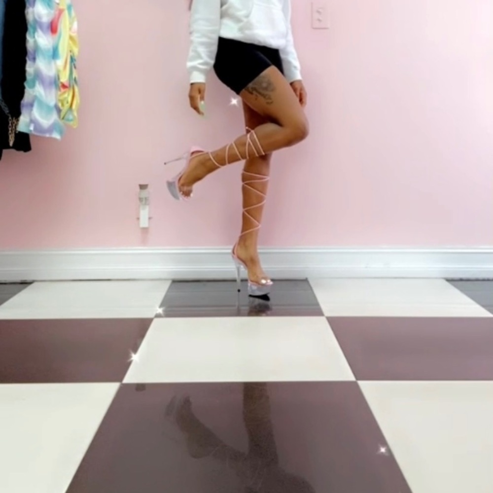 Pink strap up heels